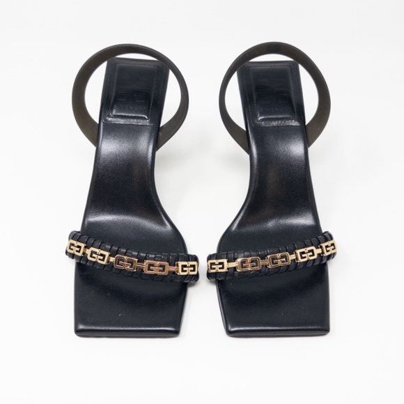Givenchy Double G Logo Chain Link Black Gold Link Sandals Heels Pumps Size 36 EU - Picture 3 of 7